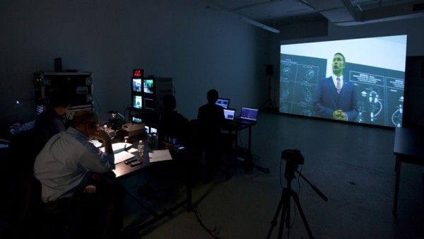 Absolute Event, Liz Magic Laser, 2013, performance and video installation, 45 minutes, production still, Paula Cooper Gallery, New York. Featuring actors and former congressional staffers Daniel Abse and Gary Lee Mahmoud.