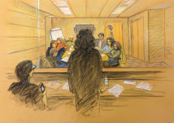 The Armory Show Focus&amp;nbsp;Group&amp;nbsp;(Focus Group Sketch #4), Liz Magic Laser, 2013, pastel on paper, 20 x 27 inches.