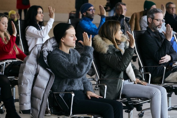 User Friendly, performative workshop, Liz Magic Laser, Cori Kresge and Hanna Novak. Performed by Cori Kresge at Gstaad Saanen Airport as part of Elevation 1049: Frequencies produced by Luma Foundation, Gstaad, Switzerland, 2019. Photo: Torvioll.